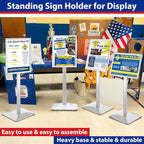 Pedestal Sign Holder 11x17inch Adjustable Floor Stand With Heavy Base & Snap Frame Display for Indoor Outdoor Business Store Poster (Silver)