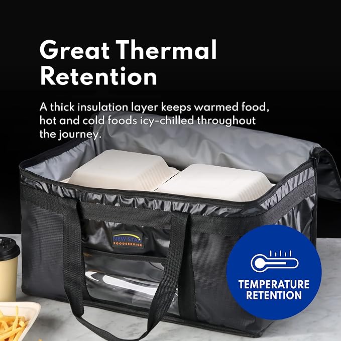 New Star Foodservice 1028690 Commercial Quality Insulated Food Delivery Bag Full-Size, (21.5" W x 11" H x 12.5" D), Black