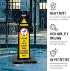 Caution Parking Lot May Be Slippery When Icy Or Wet Conditions Vertical Panel Sign Kit, Double Sided 3M Engineer Grade Reflective, 20 lbs Black Portable Rubber Base, Impact Resistant Plastic Frame