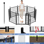 ADAVIN Tall Garden Fence with Gate, 40 in(H) 8 Panels Animal Barrier Fence, Heavy Duty Iron Metal Fence and Border, Indoor or Outdoor Dog Playpen, Flower Bed Fencing, Total 17.7 FT(L),Black