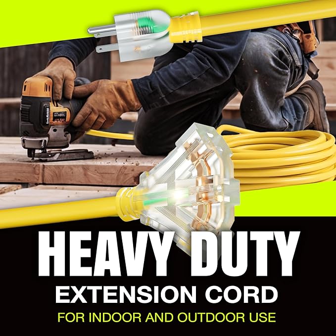 75ft Outdoor/Indoor Extension Cord 3-Outlet 12/3 Gauge Extra Heavy Duty 3 Prong SJTW, Waterproof, Flexible Cold-Resistant Long Power Cord,15A 125V 1875W, Yellow by LifeSupplyUSA