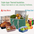 VENO 3 Pack Cooler Bag Insulated Reusable Grocery Shopping Bag, Food Delivery, Heavy Duty, Large Size, Durable Handles, Double Zippers, Lid, Collapsible (Green, 3 Pack)