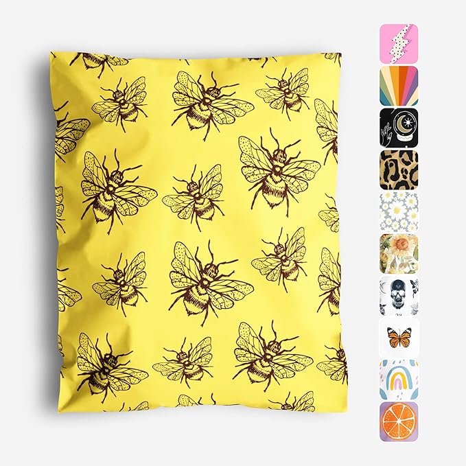 10x13 Poly Mailers – Honey Bee – Waterproof, Tear-Resistant Shipping Bags with Adhesive Seal – 100 Pack – Package Mint