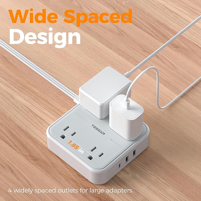 TESSAN Surge Protector Power Strip, 1 Ft Ring Pull Short Extension Cord with Multiple Outlets, 3 USB (1 USB C) 4 Outlets, 900J Surge Protection, Desktop Charging Station for Home, Office, Dorm Room