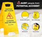 Alpine Wet Floor Signs 3 Pack - 24 Inch Caution Wet Floor Sign, High Visibility Yellow Slippery When Wet Sign - Bilingual Safety Warning Sign to Easily Avoid Slippery Accidents in High Traffic Areas