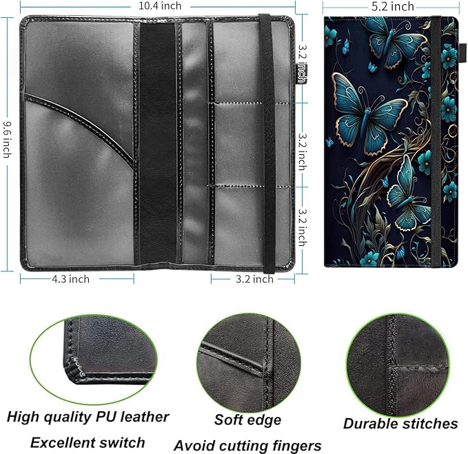 Car Registration and Insurance Holder,Leather Vehicle Glove Box Organizer Wallet for Document,Perfect for any Car,Truck,Motorcycle,Driver License,Trailer or Boat,Men & Women,Purple Butterfly Flower