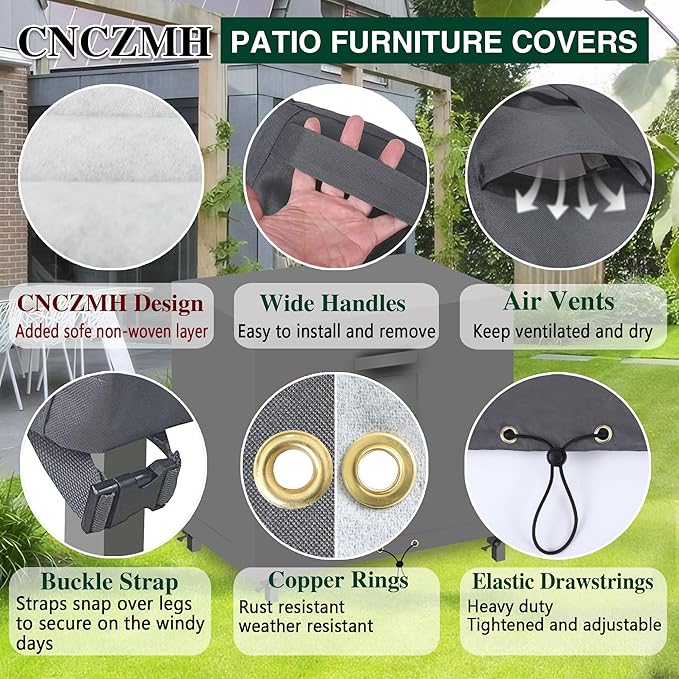 Heavy Duty Patio Furniture Covers Waterproof, 600D Outdoor Furniture Cover Waterproof for Sectional Sofa Couch, Outdoor Dining Table and Chair Set Covers 48''L x 30''W x 35''H, Grey