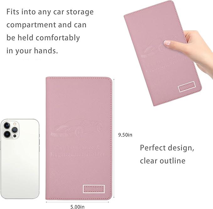 Car Registration and Insurance Holder Glove Box Folder-Premium Car Folder, Car Document Holder for Cards, Driver License & other Essential Documents (pink)