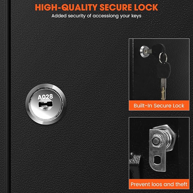 150 Keys Cabinet Organizer Wall Mount, Heavy Duty Key Lock Box with Key Hooks & 150 Tags Key Labels, Security Lockbox for Valets, Hotels, Car, Office Key Management & Storage