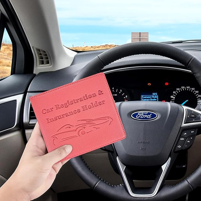 Car Registration and Insurance Holder, Premium PU Leather Vehicle Glove Box Car Organizer Men Women Wallet Accessories Case for ID, Driver's License - Pink