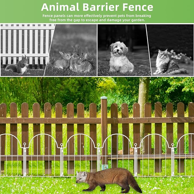 Decorative Garden Fence 17in (H) x 10ft (L), 10 Pack Metal No Dig Garden Fencing Animal Barrier for Dogs & Rabbit, Arched Flower Bed Edging Ornamental with Ground Stake for Yard & Patio, White