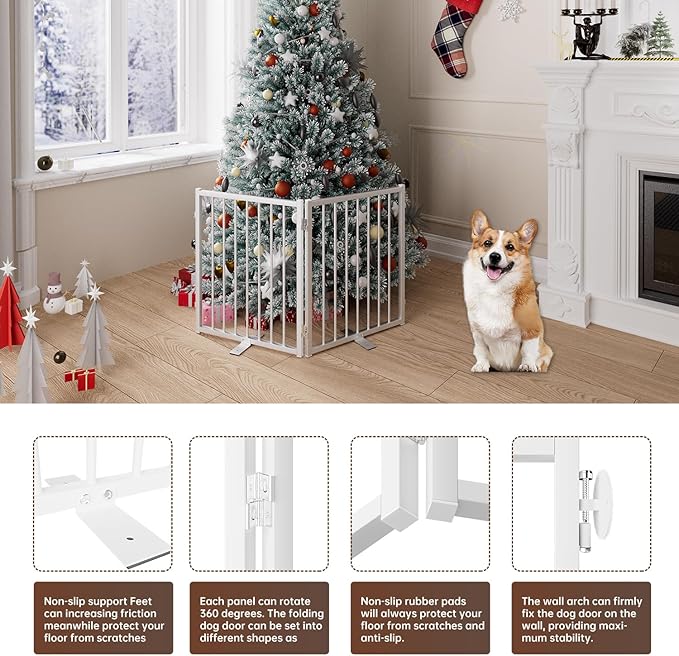 2 Panels Full Metal Freestanding Dog Gates, 40” W x 24” H Folding Pet Gate Fence with Support Feet for Indoor,Stairs, Hallways and Doorways(White)