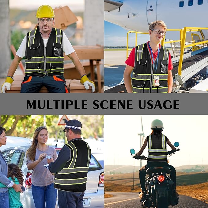 Reflective Safety Vest for Men Women, High Visibility Safety Vest with 8 Pockets Zipper Front, Meets ANSI Standards
