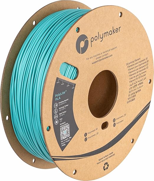 Polymaker PLA Filament, Teal 3D Printing PLA Filament 1.75mm 1kg - PolyLite 3D Printer PLA Filament, Dimensional Accuracy +/- 0.03mm, Compatible with Most 3D Printer, Polymaker Teal