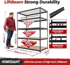 HOMEDANT 5 Tier Storage Shelves Adjustable Laminated Boltless Garage Metal Shelving Unit Heavy Duty Utility Rack Shelf Warehouse Pantry Closet Kitchen (4, (XL Deep) 48.1" W, Black)