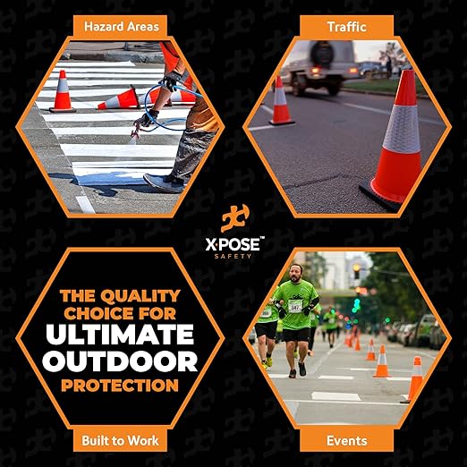 Xpose Safety 18 Inch Orange Traffic Cones with 6" Collar - 1 Pack Multipurpose PVC Plastic Safety Cone for Parking, Soccer, Caution, Kids and Construction - DOT Approved