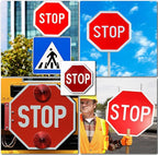 3 Pack Large Stop Signs, 30 x 30 Inches Street Road Sign, UV Protected and Weather Resistant, Octagon Rust Free Aluminum Sign, 2 Pre-drilled Holes