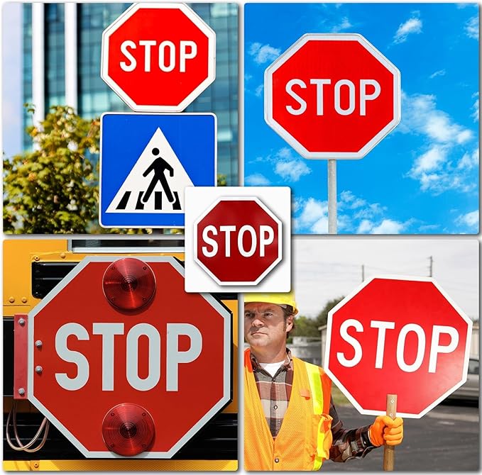 3 Pack Large Stop Signs, 30 x 30 Inches Street Road Sign, UV Protected and Weather Resistant, Octagon Rust Free Aluminum Sign, 2 Pre-drilled Holes