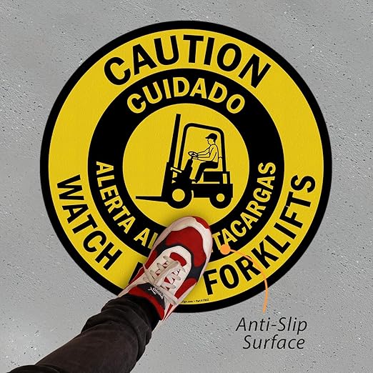 SmartSign “Caution - Watch for Forklifts” Bilingual Anti Slip Adhesive Floor Sign | 24" x 24"