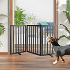 ZJSF Freestanding Indoor Dog Gate for House Foldable Wood Puppy Gate for Doorways Pet Gate for Stairs Extra Wide Pet Fence, Black, 32" Height 3 Panels