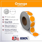 Kenco Color Coding Circle Dot Sticker Labels on a roll (Bright Orange, 1 INCH 1000 Stickers)