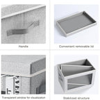 Storage Boxes with Lids - 3 Pack Fabric Clear Window Storage Bins, Collapsible Storage Bins with Lids, Linen Closet Organizer for Clothes, Towel, Blanket, Light Grey