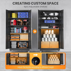 Metal Garage Storage Cabinets with Wheels, Rolling Tool Cabinet with Lock, Locking Garage Caninet on Wheels with Shelves, Steel 2 Door Tall Tool Cabnets for Workshop/Home/Office - (Black 75”H)