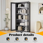 Metal Storage Cabinet with Lock and Glass Doors,Glass Display Cabinet,Black Storage Cabinets,Locking Curio Cabinets with 5 Shelves for Collectibles,Home,Office,Living Room
