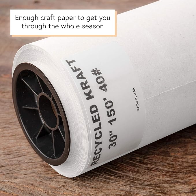 DIY CREW White Kraft Paper Roll - 30 Inch x 150 Feet - USA Made - Recycled Material - Wrapping Paper - Ideal for Packing, Shipping, Packaging, Bulletin Board, Arts & Crafts, Banner, Table Covering