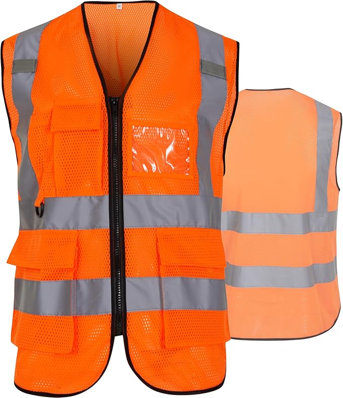 Reflective Safety Vest for Men Women 6 Pockets High Visibility Construction Work Vest, Class 2, Meets ANSI Standards