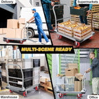 Heavy Duty Foldable Platform Truck - 2700LB Capacity Steel Push Cart, 40"x24" Oversized Flatbed with 5" Swivel & Fixed Wheels, Industrial Hand Truck for Warehouse Moving