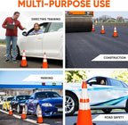 Pyle 28-Inch Safety Traffic Cones, 10-Pack Orange Parking Cones with Reflective Collars, Stackable PVC Construction for Roadwork, Sports Training & Events, Solid High-Density Base for Stability