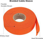 MECCANIXITY Braided Cable Sleeves Heat Shrinkable Fabric Sleeving, 1" 60ft Orange 2:1 Ratio Heat Shrinkable Cord Protector for Harness Cable, Network Cable Protection, Cable Management