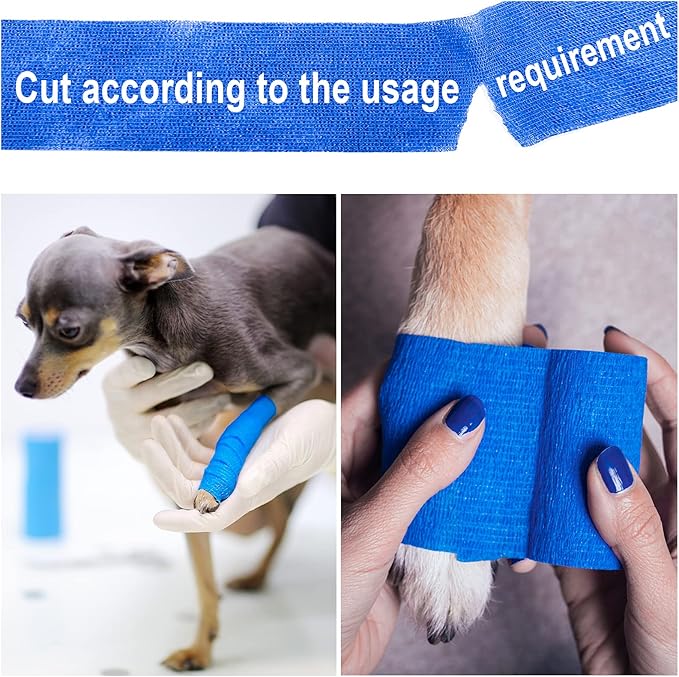 [24Pack 2" x5 Yards] Blue-Self Adhesive Bandages Pre Wrap, Athletic Elastic Cohesive Bandage for Sports, Injuries, Treatments, and Recovery, First Aid Tape Vet Wrap for Cat, Dog