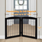 LZRS 2-Panel Freestanding Foldable Wood Dog Gate – Solid Wood & Steel Wire, Chew-Resistant Pet Barrier for Indoor Use, Ideal for Small to Medium Dogs, Black