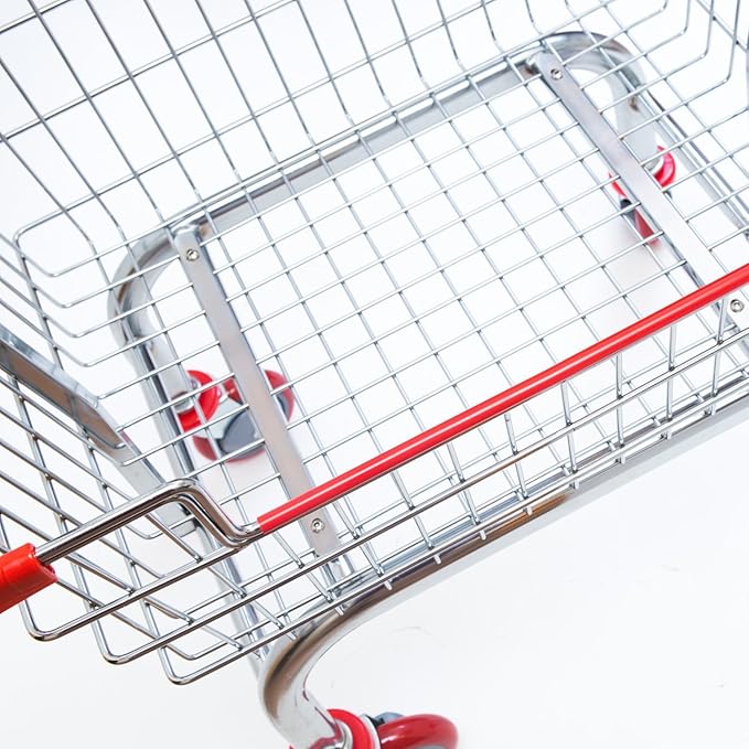 Laundry Cart Chrome Coated with Double Pole Rack, 2.5-Bu (Red or Blue Trim) (Red)