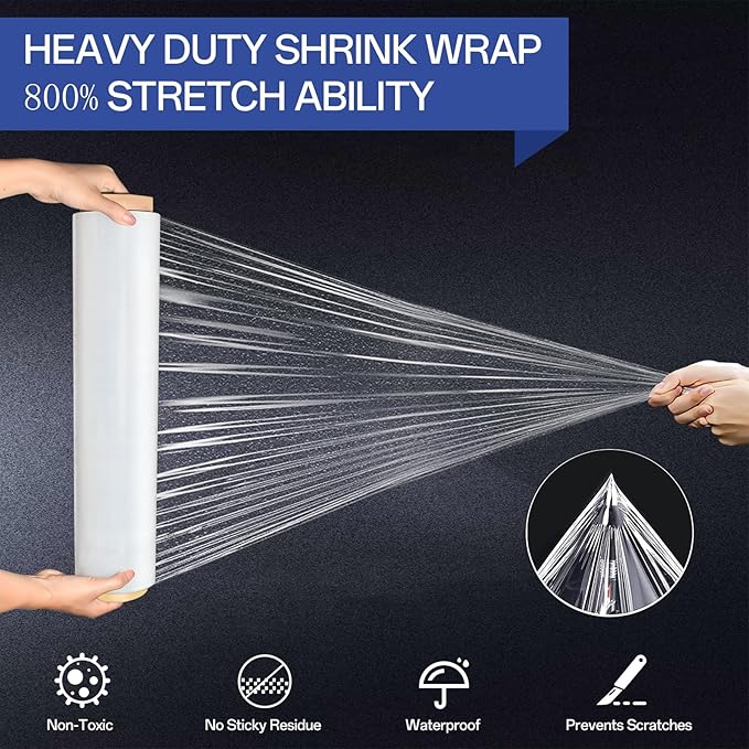 Stretch/Shrink Wrap Roll 18 Inch 1500ft,Heavy Duty 800% Stretch,Clear 80 Gauge Industrial Strength Stretch Film,Plastic Wrap for Pallet Wrap for Pallets,Packing, Shipping&Furniture Protection(4 Roll)