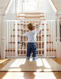 Babelio Metal Baby Gate, 29-48“ Auto Close Easy Install Pet Gate, Extra Wide Walk Thru Child Safety Gate, Pressure Mounted Dog Gate for Doorways & Stairs, with Y Spindle Rods, White