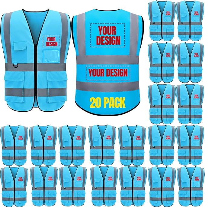 BeautyWill 10/20 Pack Custom Logo Safety Vest,Bulk High Visibility Class 2 Reflective Work Vests