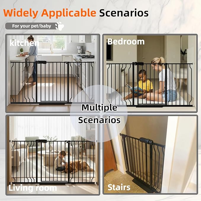 TSAYAWA Baby Gate Extra Wide Fits 29.51-85.81 inch Wide Opening - Dog Pet Gates for Doorways Stairs No Drilling Pressure Mounted - Large Child Safety Gate Indoor Outdoor Black