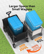 Collapsible Foldable Wagons, 440lbs Capacity Wagons Carts Foldable with All-Terrain Wheels, Heavy Duty Foldable Wagon, Utility Wagon Carts with Brakes for Camping, Sports, Shopping, Grocery, Black