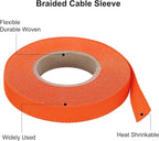 MECCANIXITY Braided Cable Sleeves Heat Shrinkable Fabric Sleeving, 3/8" 33ft Orange 2:1 Ratio Heat Shrinkable Cord Protector for Harness Cable, Network Cable Protection, Cable Management