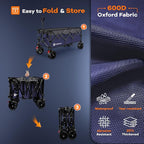 48" L Collapsible Beach Wagon Cart Foldable, 560LB Weight Capacity 300L Heavy Duty Folding Wagons with Big All-Terrain Wheels, Utility Carts for Groceries, Shopping, Camping, Sports - Grey&Purple