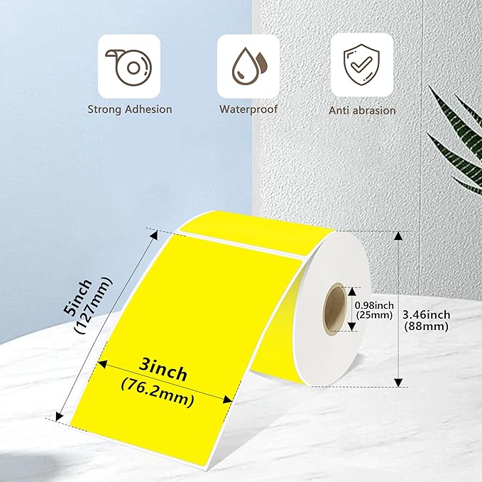 3x5 Inch Thermal Label Stickers,300Pcs Waterproof Rectangle Labels for Storage Bins,Moving Boxes,Address & Inventory Organization,Small Business Labeling,Yellow