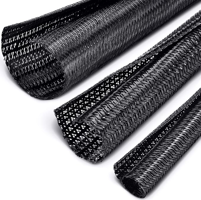 Boao 3 Pieces Cord Protector Wire Loom Black Tubing Cable Sleeve Split Sleeving for USB Charger Cord Cover Audio Video Cable, Each Size 10 ft 3/4 Inch, 1/2 Inch, 1/4 Inch