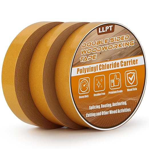 LLPT Double Sided Woodworking Tape 1" x 90Ft Each 3 Pack Double Face Turner Woodworker Adhesive Tape Removable Residue Free for Wood Template (WT1090Y3)