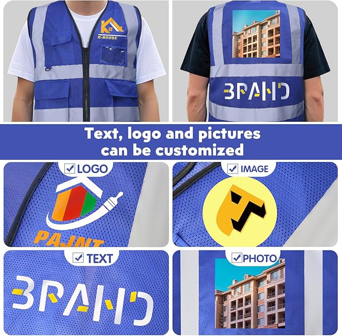 BeautyWill Custom Safety Vest Customized Logo Class 2 High Visibility Reflective Vest with Pockets Construction workwear