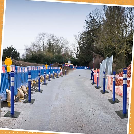 Kanayu 49 Inch Traffic Delineator Posts with 8.8 Lbs Rubber Base PE Delineator Post Portable Parking Pole Traffic Cone Barrier with Removable Base, Reflective Band(4 Packs,Blue)