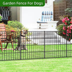 Metal Garden Fence 28in (H) x 23.3ft (L), 10 Panels + 11 Stakes Dog Fence Border Fence Animal Barrier, No Dig Garden Fencing for Yard Flower Bed Lawn Patio Outdoor, PIN282810 Black