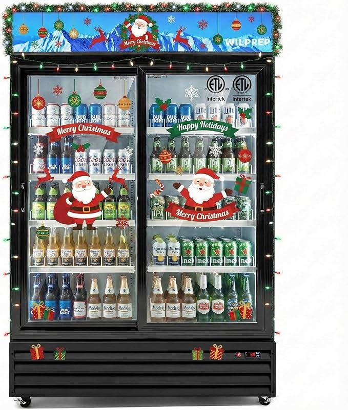 Wilprep Commercial Refrigerator, 37 cu. ft. Upright Beverage Display Refrigerator with LED Lighting, 52.4" Sliding Glass Door Merchandiser Fridge, ETL, ETL sanitation Listed
